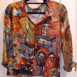 FASHQUE Art Beaded shirt top Chiffon sleeves XL